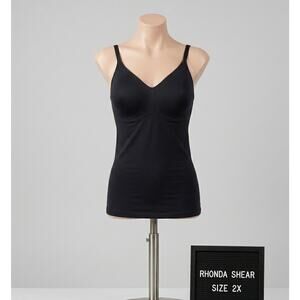 Rhonda Shear 2X Cami Black Butterknit V-Neck Tank Top Molded Cup Smoothing